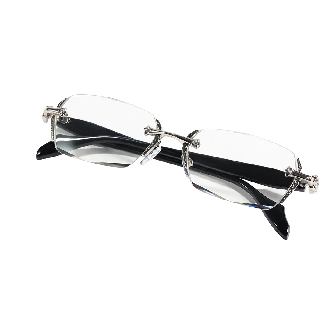 Retro Gothic Cross Rimless Square Glasses – Vintage Gold Frame Clear Lens Luxury Eyewear for Men & Women