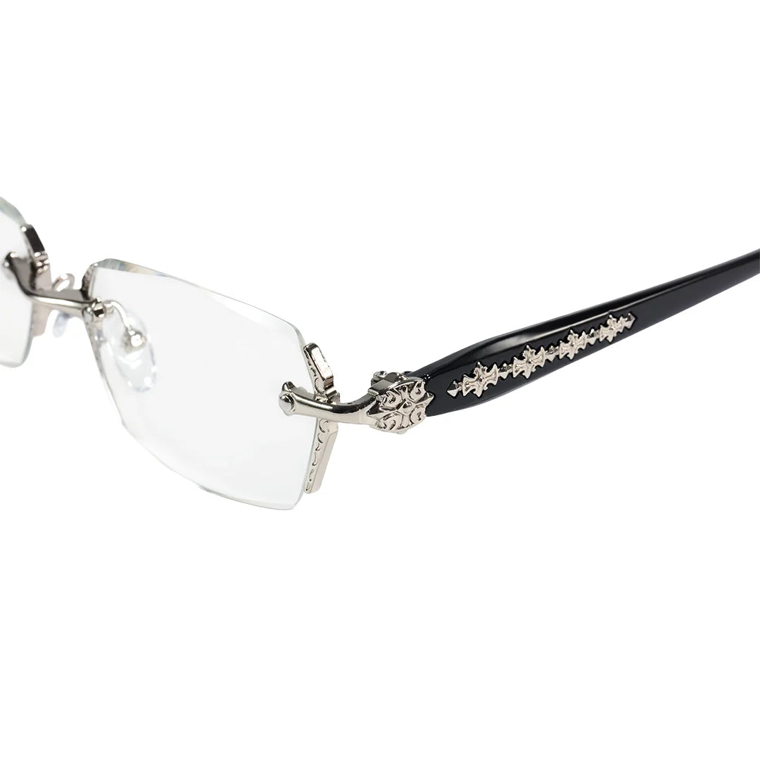 Retro Gothic Cross Rimless Square Glasses – Vintage Gold Frame Clear Lens Luxury Eyewear for Men & Women