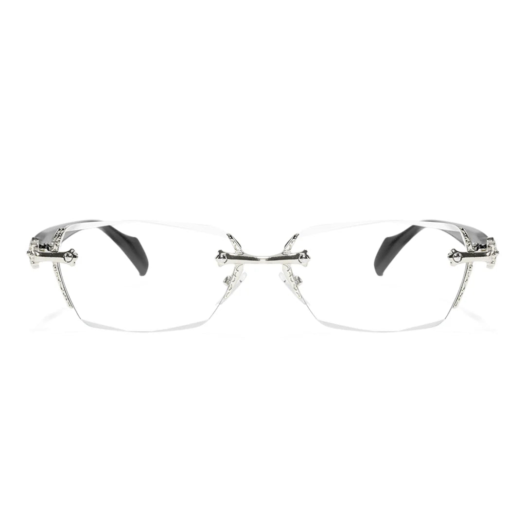 Retro Gothic Cross Rimless Square Glasses – Vintage Gold Frame Clear Lens Luxury Eyewear for Men & Women