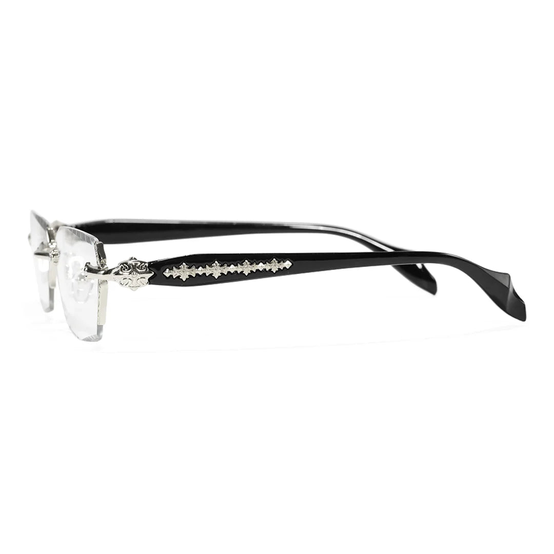 Retro Gothic Cross Rimless Square Glasses – Vintage Gold Frame Clear Lens Luxury Eyewear for Men & Women