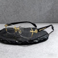 Retro Gothic Cross Rimless Square Glasses – Vintage Gold Frame Clear Lens Luxury Eyewear for Men & Women