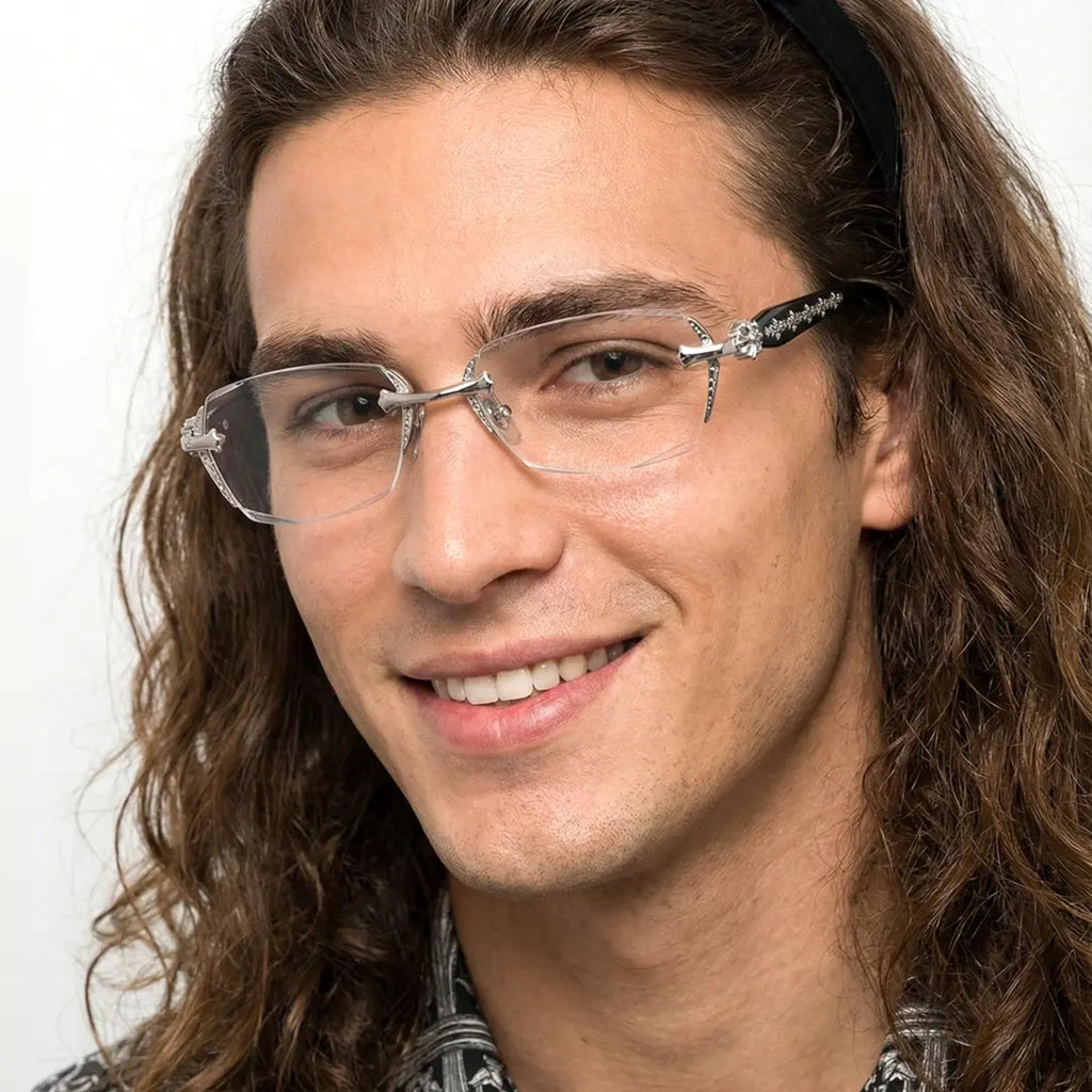 Retro Gothic Cross Rimless Square Glasses – Vintage Gold Frame Clear Lens Luxury Eyewear for Men & Women