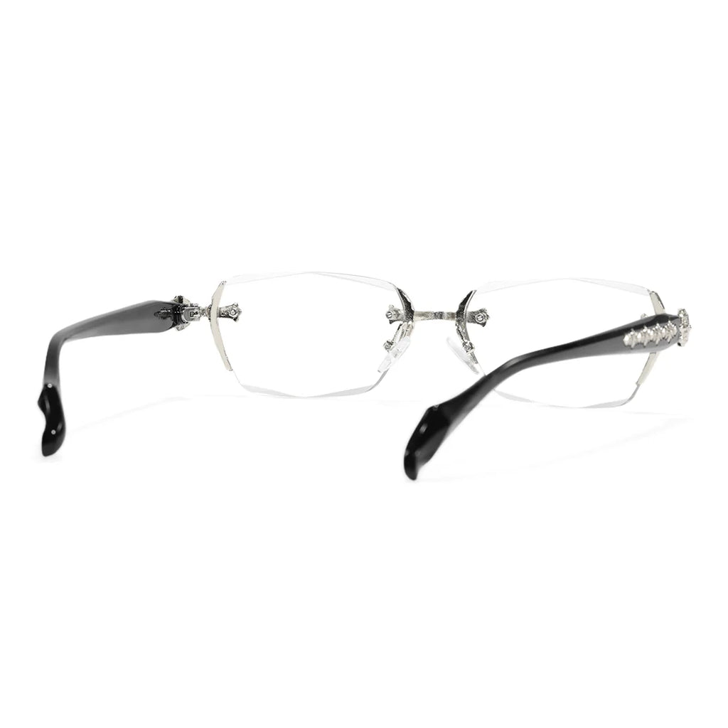 Retro Gothic Cross Rimless Square Glasses – Vintage Gold Frame Clear Lens Luxury Eyewear for Men & Women