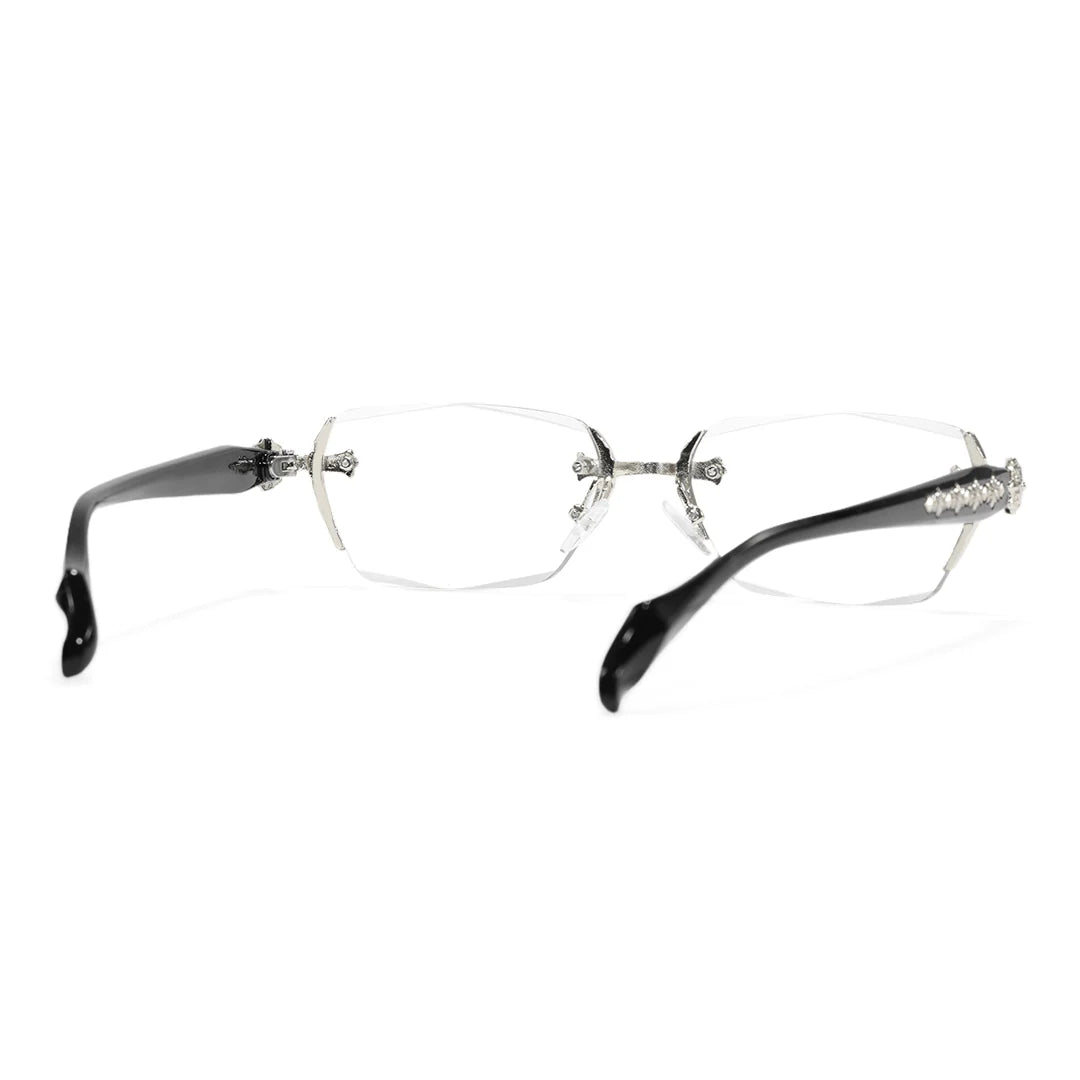 Retro Gothic Cross Rimless Square Glasses – Vintage Gold Frame Clear Lens Luxury Eyewear for Men & Women